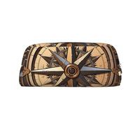 GTKSYNVE Bolsa de maquillaje de cuero para bolso, bolsa de viaje portátil para lápices pequeña para mujeres y hombres, brújula, viento, mapa de carretera, bolsa de cosméticos con cremallera, bolsa