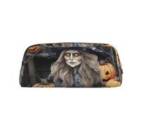 GTKSYNVE Bolsa de maquillaje de cuero para bolso, bolsa de viaje portátil para lápices pequeña para mujeres y hombres, divertida decoración de Halloween, bolsa de cosméticos de bruja con cremallera