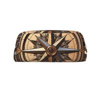 GTKSYNVE Bolsa de maquillaje de cuero para bolso, bolsa de viaje portátil para lápices pequeña para mujeres y hombres, brújula, viento, mapa de carretera, bolsa de cosméticos con cremallera, bolsa