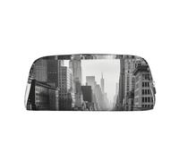 GTKSYNVE Bolsa de maquillaje de cuero para bolso, bolsa de viaje portátil para lápices pequeños para mujeres y hombres, bolsa de cosméticos de Nueva York con cremallera, bolsa de cosméticos estética