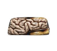 GTKSYNVE Bolsa de maquillaje de cuero para bolso, bolsa de viaje portátil para lápices pequeños, para mujeres y hombres, bolsa de cosméticos para cerebro humano con cremallera, bolsa estética para