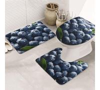 GTKSYNVE Delicious Blueberry - Juego de 3 alfombras de baño con tapa de inodoro, alfombrilla de inodoro en forma de U y alfombrillas de baño absorbentes de microfibra, secado rápido, lavable a máquina