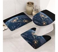 GTKSYNVE Earth from The Outer Space - Juego de alfombras de baño de 3 piezas con tapa de inodoro, alfombrilla de inodoro en forma de U y alfombrillas de baño absorbentes de microfibra, secado rápido