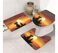 GTKSYNVE Elephant and Dog Watch The Sunset - Juego de alfombras de baño de 3 piezas con tapa de inodoro, alfombrilla de inodoro en forma de U y alfombrillas de baño absorbentes de microfibra, secado