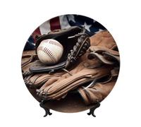 GTKSYNVE Equipo de béisbol, platos decorativos de porcelana de hueso de 7 pulgadas, placa decorativa de cerámica personalizada con soporte de exhibición, adornos de cerámica, placa de porcelana para