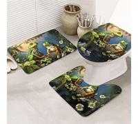 GTKSYNVE Many Frogs Sing on The Branches - Juego de alfombras de baño de 3 piezas con tapa de inodoro, alfombrilla de inodoro en forma de U y tapetes de baño absorbentes de microfibra, secado rápido