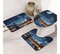 GTKSYNVE Moon Light New York City - Juego de alfombras de baño de 3 piezas con tapa de inodoro, alfombrilla de inodoro en forma de U y tapetes de baño absorbentes de microfibra, secado rápido, lavable