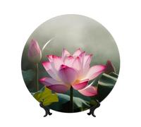 GTKSYNVE Platos decorativos de porcelana china con diseño de flor de flor de hueso de 7 pulgadas, placa decorativa de cerámica personalizada con soporte de exhibición, adornos de cerámica, placa de