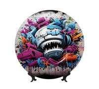 GTKSYNVE Platos decorativos de porcelana china de graffiti de 8 pulgadas, placa decorativa de cerámica personalizada con soporte de exhibición, adornos de cerámica, placa de porcelana artística para