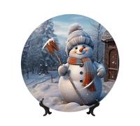 GTKSYNVE Platos decorativos de porcelana china de hueso de muñeco de nieve de 10 pulgadas, placa decorativa de cerámica personalizada con soporte de exhibición, adornos de cerámica, placa de porcelana