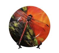 GTKSYNVE Platos decorativos de porcelana de hueso de libélula roja, placa decorativa de cerámica personalizada de 8 pulgadas con soporte de exhibición, adornos de cerámica, placa de porcelana