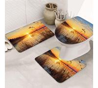 GTKSYNVE Reeds by The River - Juego de alfombras de baño de 3 piezas con tapa de inodoro, alfombrilla de inodoro en forma de U y tapetes de baño absorbentes de microfibra, secado rápido, lavable a