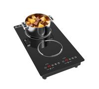 GTKZW Placa de Inducción 2 Fuegos 3000W, Domino Placa de Cocina Eléctrica Encastrable y Portátil, Hornillo con Temporizador y 9 Niveles para Autocaravana, Estudio y Cocina Pequeña