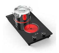 GTKZW Placa Vitrocerámica 2 Fuegos 3000W, Placa Eléctrica Portátil y Encastrable 51cm, 10 Niveles de Potencia y Temperatura, Temporizador, Bloqueo Infantil, Apta para Todas las Ollas