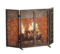 GTPBAO Salvachispas Chimenea Protector De Chimenea De Bronce Dorado Antiguo Protector De Chimenea Plegable De 3 Paneles para Estufa De Leña Decoración para Sala De Estar