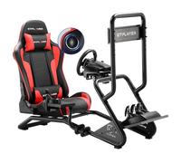 GTPLAYER Cabina de Simulador, soporte para volante de simulador de carreras con soporte ajustable para volante, monitor, cambio y pedales, y altavoces estéreo 3D (Rojo)