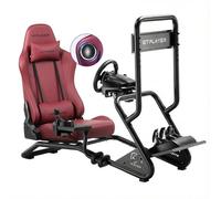GTPLAYER Cabina de Simulador, soporte para volante de simulador de carreras con soporte ajustable para volante, monitor, cambio y pedales, y altavoces estéreo 3D (burdeos)