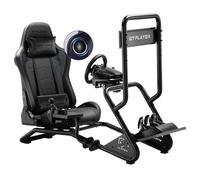 GTPLAYER Cabina de Simulador, soporte para volante de simulador de carreras con soporte ajustable para volante, monitor, cambio y pedales, y altavoces estéreo 3D (Negro)