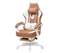 GTPLAYER Linda Silla de Gaming, Silla de Oficina ergonómica, con Orejas de Gato, Espuma viscoelástica y reposapiés, 150 kg, Piel sintética, Color marrón