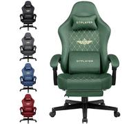GTPLAYER Silla de Gaming de Tela, ergonómica, Silla de Oficina, PC, Capacidad de Carga de 150 kg, Silla de Escritorio Ajustable y giratoria con cojín de muelles y reposapiés, Verde