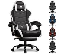 GTPLAYER Silla de Gaming Ergonómica de Oficina, Silla de Juego con Reposapiés, Reposacabezas y Soporte Lumbar Ajustables, Sillón Gamer, Blanco