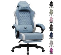 GTPLAYER Silla de Gaming ergonómica, Silla de Oficina de Tela Transpirable, Grande y Alta, giratoria, con reposapiés, Soporte Lumbar Regulable y reposacabezas, Azul Claro