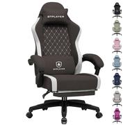 GTPLAYER Silla de Gaming ergonómica, Silla de Oficina de Tela Transpirable, Grande y Alta, giratoria, con reposapiés, Soporte Lumbar Regulable y reposacabezas, Marrón