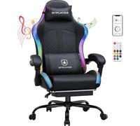 GTPLAYER Silla de gaming, silla de oficina, silla de gaming con altavoz y barra de luz, silla gamer, respaldo con bolsa de almacenamiento, silla ergonómica de PC con mando a distancia