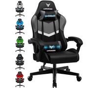 GTPLAYER - Silla de Juego, de Oficina, de Masaje, ergonómica, para Gamer, reposacabezas, cojín Lumbar Acolchado, sillón Giratorio, Color Gris