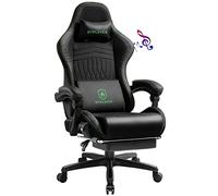GTPLAYER Silla de Juego, ergonómica, para Gamer, con reposapiés, Altavoz, música, Carga máxima: 150 kg, Negro/Verde