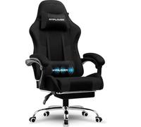 GTPLAYER Silla de Juegos, Silla de Oficina, Silla ergonómica para PC, sillón de Gaming con Soporte Lumbar de Masaje, sillas de Tarea con reposapiés y reposacabezas, Tela Negra