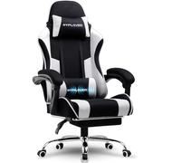 GTPLAYER Silla de Juegos, Silla de Oficina, Silla ergonómica para PC, sillón para Gaming con Soporte de Columna Vertebral de Masaje, sillas de Trabajo con reposapiés y reposacabezas, Tela Blanca