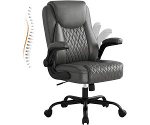 GTPLAYER Silla de oficina ergonómica, silla de escritorio, silla ejecutiva con respaldo alto, reposabrazos abatibles, altura ajustable, piel sintética, asiento extraancho, para oficina en casa, gris