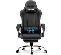 GTPLAYER Silla de Oficina para Gaming, con reposapiés, cojín Lumbar de Masaje, Acolchada, Color Negro