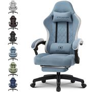 GTPLAYER Silla ergonómica para Videojuegos, con Superficie de Tela, cojín de Asiento de Muelle, reposabrazos y reposapiés, Color Azul Claro