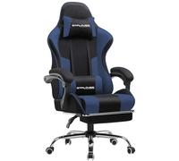 GTPLAYER Silla Gaming con Masajeador Ergonómica Silla Gamer con Reposapiés Reposacabeza, Silla de Oficina Ergonómica, Soporte Lumbar, Silla Juego Ajustable en Altura, Tela Azul