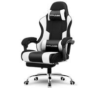 GTPLAYER Silla Gaming con Masajeador Ergonómica Silla Gamer con Reposapiés Reposacabeza, Silla de Oficina Ergonómica, Soporte Lumbar, Silla Juego Ajustable en Altura, Tela Blanco