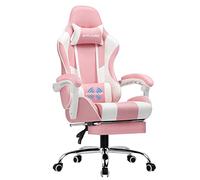 GTPLAYER Silla Gaming con Masajeador Ergonómica Silla Gamer con Reposapiés Reposacabeza, Silla de Oficina Ergonómica, Soporte Lumbar, Silla Juego Ajustable en Altura, Rosa