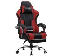 GTPLAYER Silla Gaming con Masajeador Ergonómica Silla Gamer con Reposapiés Reposacabeza, Silla de Oficina Ergonómica, Soporte Lumbar, Silla Juego Ajustable en Altura, Tela Rojo