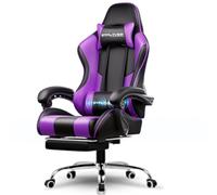 GTPLAYER Silla Gaming con Masajeador Ergonómica Silla Gamer con Reposapiés Reposacabeza, Silla de Oficina Ergonómica, Soporte Lumbar, Silla Juego Ajustable en Altura, Púrpura