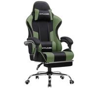 GTPLAYER Silla Gaming con Masajeador Ergonómica Silla Gamer con Reposapiés Reposacabeza, Silla de Oficina Ergonómica, Soporte Lumbar, Silla Juego Ajustable en Altura, Tela Verde