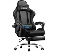 GTPLAYER Silla Gaming, Sillón Gamer con Masaje Lumbar, Silla de Gaming Reposapiés Retractable, Respaldo Inclinable a 135°, Asiento Cómodo de Cuero, Silla Oficina, Carga 150 kg, Negro