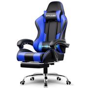 GTPLAYER Silla para Juegos, Silla de computadora con reposapiés y Soporte Lumbar, Silla de Juego Ajustable en Altura con Asiento Giratorio de 360° y reposacabezas para Juegos (Azul)