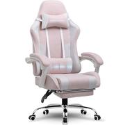 GTPLAYER Silla para Juegos, Silla de Oficina, Silla ergonómica para PC, sillón de Gaming con Soporte para Lomo de Masaje, sillas de Tarea con reposapiés y reposacabezas, Tela Rosa