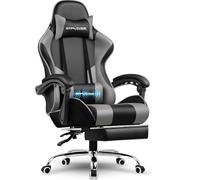 GTPLAYER Silla para Videojuegos, Silla de Oficina, Silla ergonómica para PC, sillón de Gaming con Soporte Lumbar de Masaje, sillas de Tarea con reposapiés y reposacabezas, Piel sintética Gris