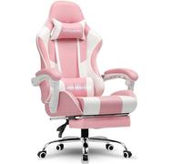 GTPLAYER Silla para Videojuegos, Silla de Oficina, Silla ergonómica para PC, sillón de Gaming con Soporte Lumbar de Masaje, sillas de Tarea con reposapiés y reposacabezas, Piel sintética Rosa