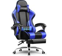 GTPLAYER Silla para Videojuegos, Silla de Oficina, Silla ergonómica para PC, sillón de Gaming con Soporte Lumbar de Masaje, sillas de Tarea con reposapiés y reposacabezas, Piel sintética Azul