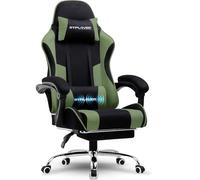 GTPLAYER Silla para Videojuegos, Silla de Oficina, Silla ergonómica para PC, sillón de Gaming con Soporte Lumbar de Masaje, sillas de Tarea con reposapiés y reposacabezas, Tela Verde