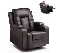 GTPLAYER Sillón de Relax con Respaldo Regulable y Reposapiés, Giratorio 360° en PU, Portavasos y Bolsillos Laterales, Silla Inclinable para TV, Silla de Lectura para Dormitorio, Marrón