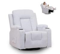GTPLAYER Sillón de Relax con Respaldo Regulable y Reposapiés, Giratorio 360° en Tela, Portavasos y Bolsillos Laterales, Silla Inclinable para TV, Silla de Lectura para Dormitorio, Gris Claro